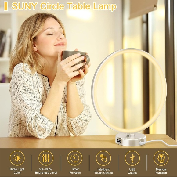 SUNY Modern Circle LED 3 Color Temperature & Brightness USB Port - New in Box - Picture 2 of 9